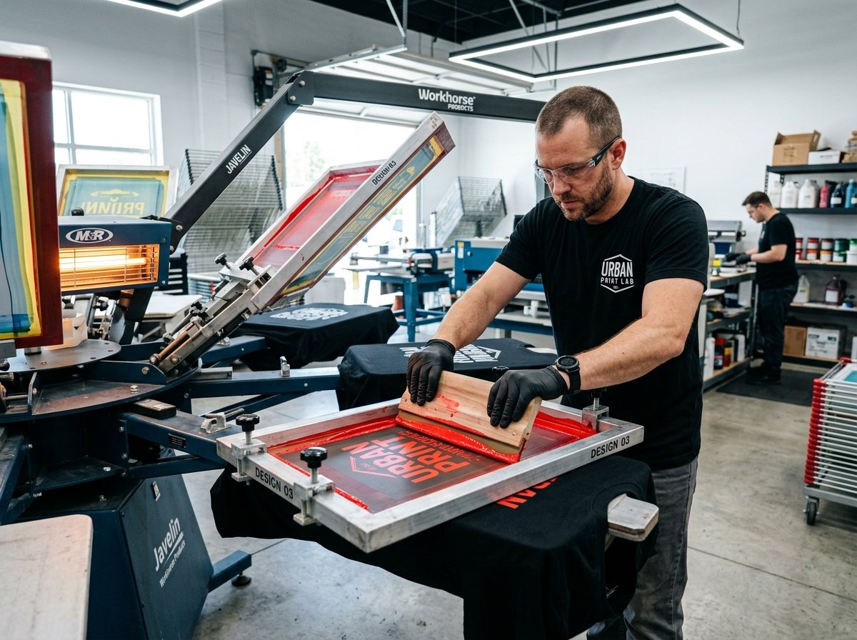 Custom garment textile printing at Ade Sport production facility